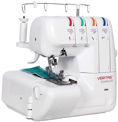VERITAS Nähmaschine Elastica II I Overlock-Nähmaschine I Einstellbare Stichlänge & Stichbreite I 2,3 oder 4-Faden-Nähte I Fadenabschneider & LED-Nählicht I inkl. Staubschutzhülle (weiß)