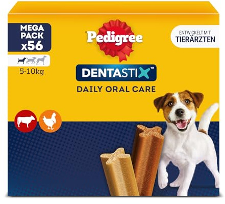 Pedigree DentaStix Hundesnack für kleine Hunde (5-10kg), Zahnpflege-Snack mit Huhn und Rind, 1 Packung je 56 Stück (1 x 880 g)