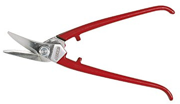 STUBAI KOMBI-BLECHSCHERE 280 mm linksschneidend – Spezialschere für Kurvenschnitte & lange Schnitte, polierter Kopf, Härte 60–62 HRC, Werkzeugstahl, rot kunststoffbeschichtet