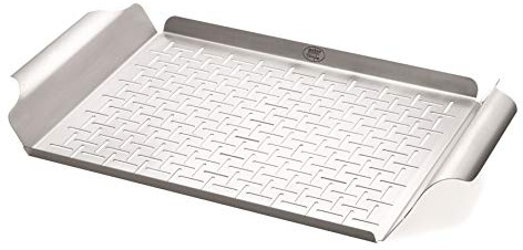 Weber Deluxe Grillpfanne (44 x 39cm) - Hitzebeständige & spülmaschinenfeste BBQ Grillpfanne aus Edelstahl, ideal zum Sautieren von Gemüse und Anbraten von Meeresfrüchten - Silber (6435)