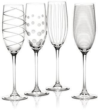 MIKASA Cheers Kristall Champagnerflöten Set, 4 Stück, Champagnergläser mit originellem Design, 250ml