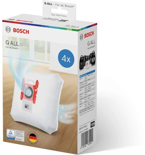 Bosch 4x Staubsaugerbeutel PowerProtect Typ G ALL BBZ41FGALL, 99,9% Feinstaubfilterung, 50% längere Nutzungsdauer, passend für alle aktuellen Baureihen außer BSG8, BSN1