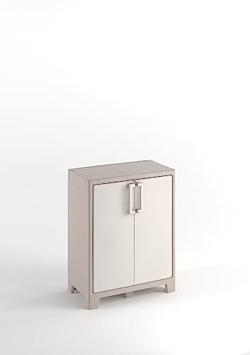 Keter Gulliver Kunststoffschrank niedrig, beige, 80 x 44 x 100 cm, inkl. Einlegeböden, für drinnen und draußen geeignet, UV- und wasserbeständig (IPX3)