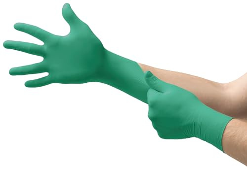 Ansell TouchNTuff 92-600,Nitril- Einmalhandschuhe, Einweghandschuhe für Lebensmittel, Chemikalienschutzhandschuhe mit hohem Schutz, Latexfreie Handschuhe, Grüne Nitrilhandschuhe, 100 Stück, Gr. M