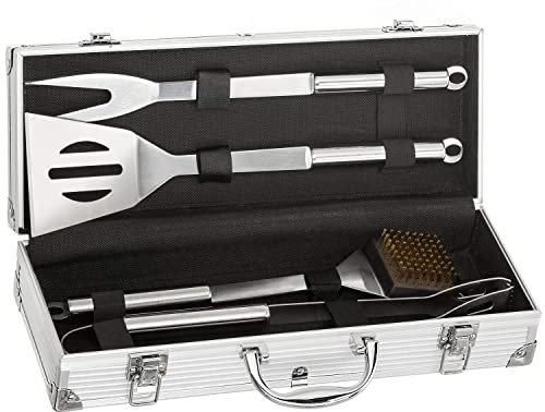 Dimono® Edelstahl Profi Grillbesteck-Set 5-teilig Grill-Koffer BBQ Grillkoffer Besteck Zubehör fürs Grillen und Kochen mit Grillbürste Grillzange Grillspieß und Wender