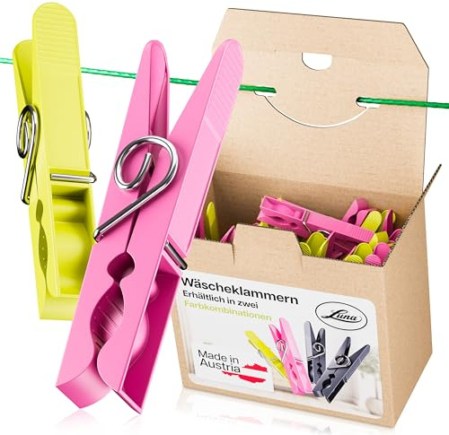 Luna® Wäscheklammern Plastik 50 Stück - Made in Austria - Grün & Pink | Wäscheklammer aus recycelten UV beständigen Kunststoff - Klammern ohne Abdruck - Clothespins - 100% Farbecht - Nachhaltig