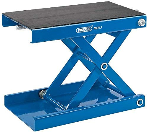 Draper Tools Scheren-Motorradständer mit Auflage, Verstellbarer Hebebühne, Motorradständer mit Gummiauflage, Hubbereich 85–340 mm und kugelgelagerten Rollen, 450 kg – Motorradzubehör