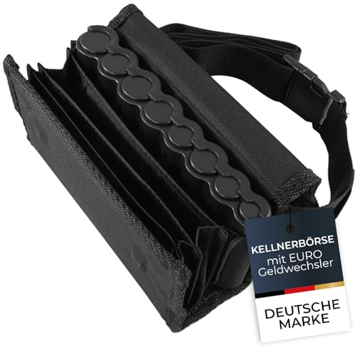 HMF Kellner Geldbörse mit verstellbarem Gürtel, Kellnertasche mit Euro-Geldwechsler | 20,5 x 10 x 6,5 cm | Schwarz