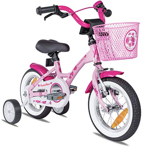 PROMETHEUS BICYCLES Kinderfahrrad ab 3 Jahren - Mädchenfahrrad 12 Zoll Kinder Fahrrad Mädchen Fahrrad Kinder mit Stützräder Rücktrittbremse in Rosa