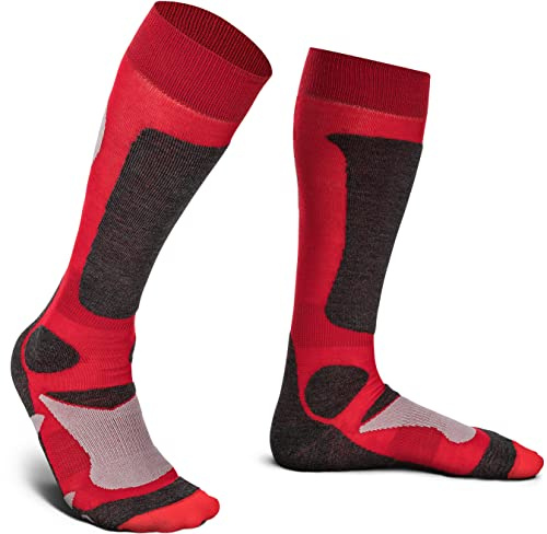 Piarini 2 Paar Unisex Skisocken Skistrumpf Wintersport Snowboard - atmungsaktive Socken Kniestrümpfe Thermosocken Funktionssocken aus Merino Wolle Outdoorsocken