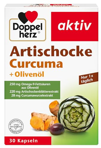 Doppelherz Artischocke + Olivenöl + Curcuma - Pflanzliches Nahrungsergänzungsmittel mit Artischocken- & Kurkuma-Extrakt sowie Omega 9-Fettsäuren - 30 Kapseln