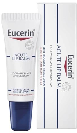 Eucerin UreaRepair Acute Lip Balm 10 ml, feuchtigkeitsspendende Lippenpflege mit natürlichen Ölen und Panthenol, beruhigender Lippenbalsam für trockene und rissige Lippen