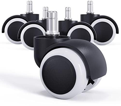 LIHAO 5X Hartbodenrollen Drehstuhlrollen 11mm / 50mm Bürostuhlrollen Rollenset für Schreibtischstuhl Bürostuhl Schwarz Weiß