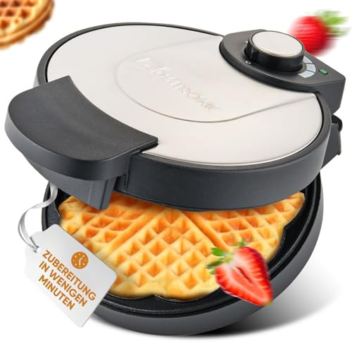 Clatronic® Waffeleisen | mit Ø 18cm antihaftbeschichteter Backfläche | Waffeleisen Herzform | stufenlos einstellbarer Bräunungsgrad & Backampel | Waffle Maker mit Edelstahleinlage | 1000W | WA 3492