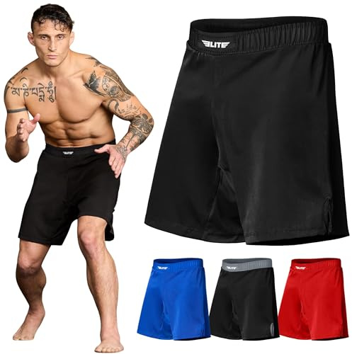 Elite Sports Black Jack Fight Shorts – Boxen, UFC, No-Gi, MMA, BJJ Shorts, Herren, schwarz, Small