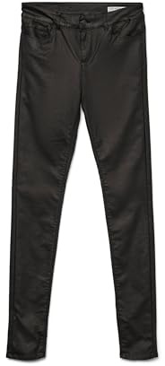 VERO MODA Damen Beschichtete Skinny Fit Jeans PU Kunstleder Hose Coated High Waist Stretch Pants Vmseven