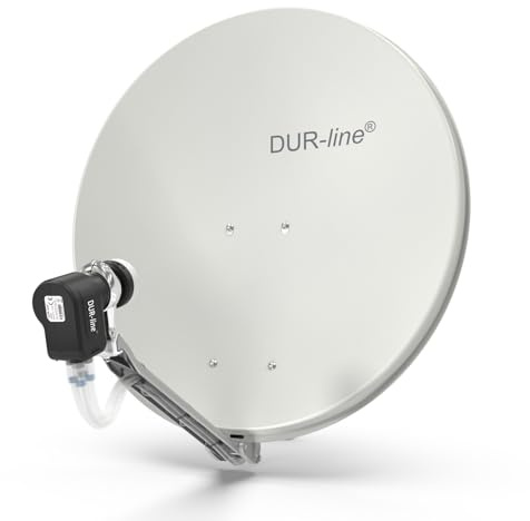 DUR-line 4 Teilnehmer Set - Qualitäts-Alu-Satelliten-Komplettanlage - Select 75cm/80cm Spiegel/Schüssel Hellgrau + Quad LNB - für 4 Receiver/TV [Neuste Technik, DVB-S2, 4K, 3D]