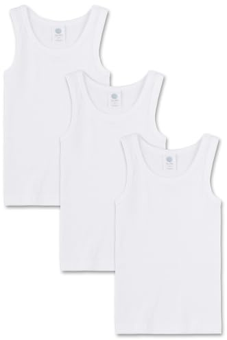 Sanetta Jungen-Unterhemd (Dreierpack) weiß Jungen-Schlafanzug lang blau Baumwolle | Gemütlicher Kinderpyjama Inhalt: 3er Set Unterwäsche für Jungen
