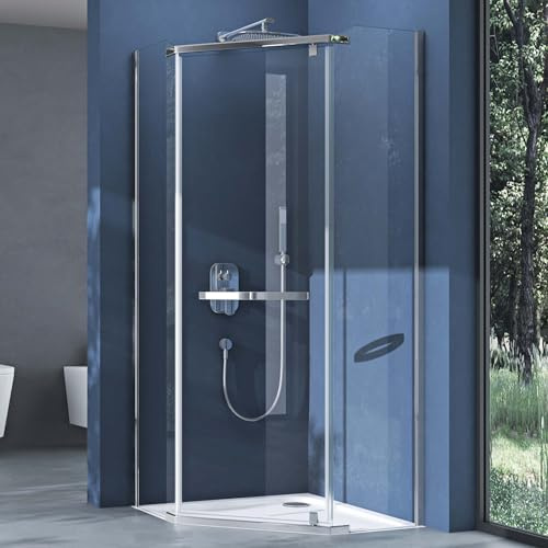 doporro Fünfeckdusche Duschkabine 90x90x195 Duschabtrennung ESG-Sicherheitsglas Klarglas inkl. Easy-Clean-Beschichtung Rav08K