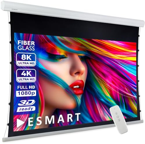 ESMART Expert XTR Tension-Leinwand, Gesamtbreite 261 cm, Tuch: Weiß | Bildfläche 221 × 125 cm, Format 16:9, weißes Tuch für Heimkino und Präsentationen, inklusive Fernbedienung
