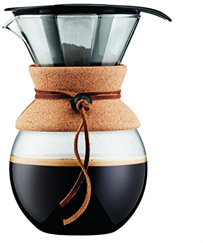 Bodum 11571-109 Pour Over Kaffeebereiter mit Permanentfilter 1 L, Mehrlagig, transparent, 14 x 16,3 x 20,2 cm, 6 Einheiten