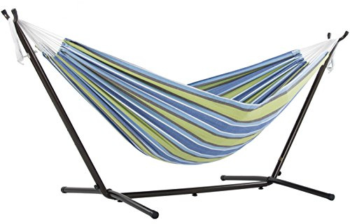 Vivere, Oasis Double Cotton Hammock with Space-Saving Steel Stand including carrying bag
