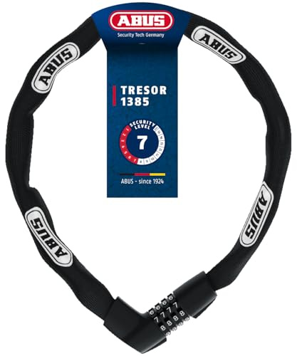 ABUS Kettenschloss Tresor 1385 – Zahlenschloss aus gehärtetem Stahl – 7 mm starke Vierkantkette – ABUS-Sicherheitslevel 7 – 110 cm – Schwarz