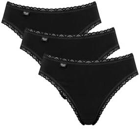 Sloggi Damen Unterhose 24/7 Cotton Lace Tai , Baumwolle, Spitzen-Optik, 3-Pack, 40, Schwarz