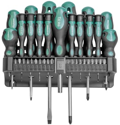 Brüder Mannesmann Schraubendreher- und Bit-Set 37-tlg., ergonomischer Zweikomponentengriff, Chrom-Vanadium-Stahl, vielseitig für Haushalt, Werkstatt und Reparaturen | M11415