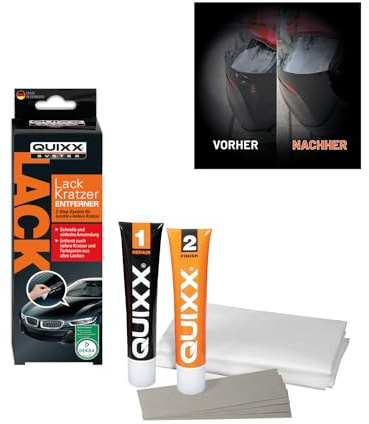 QUIXX Scratch Remover | Lack Kratzer-Entferner Set | beseitigt kleinere Schrammen, Kratzer und Farbspuren aus Glanz- und Metallic-Lacken | überlegene Wirkung dank PD-Technology