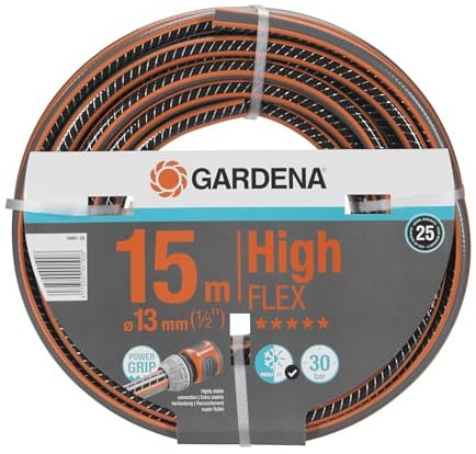 Gardena Comfort HighFLEX Schlauch 13 mm (1/2 Zoll), 15 m: Gartenschlauch mit Power-Grip-Profil, 30 bar Berstdruck, formstabil, UV-beständig (18061-20), 15m, Schwarz