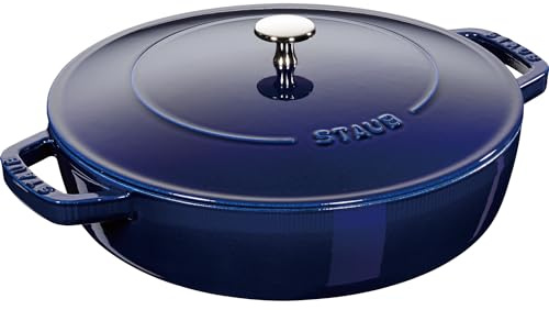 STAUB Gusseisen Chistera Bräter, Alle Herdarten inkl Induktion, Rund, 24 cm, 2,5 L, Made in France, Dunkel-Blau