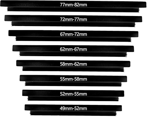 Belmalia Step Up Ringe Set (8 Stück) –Aluminuim Filteradapter für Kameraobjektiv – Step Up Adapterring Set 49–82mm – Objektivadapter für Filtergewinde, Kamera Filter Adapter & Foto Zubehör