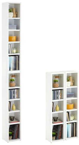 CARO-Möbel CD DVD Blueray Regal Chart in Weiß – Zweiteiliges Medienregal, Aufbewahrung, CD-Ständer mit 10 Fächern für bis zu 160 CDs, 20x187 cm (B x H)