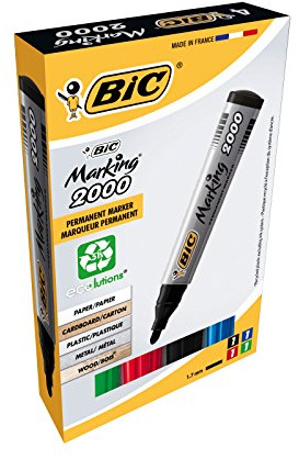 BIC Marking 2000 Permanent Marker, in 4 Farben, Wasserfester Stift für Metall, Holz & Co, Strichstärke 1,7 mm