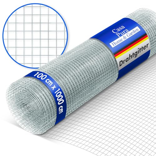 casa pura Volierendraht Drahtgitter feinmaschig 100cm hoch x 10m lang für Hochbeet 4-Eck Drahtgeflecht, Nagergitter, Vogeldraht, Volierengitter, Gitterdraht, Drahtzaun verzinkt Maschen-Weite 13x13mm