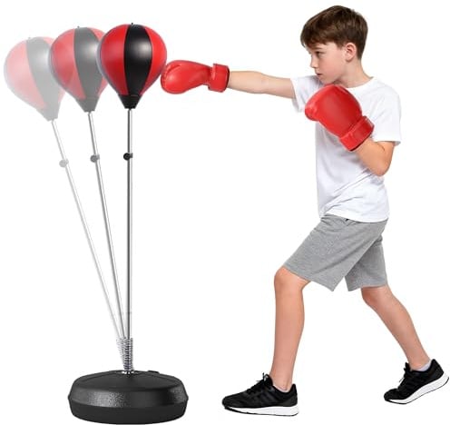 HOMCOM Punchingball Set 126-144cm Höhenverstellbar Boxstand mit Ständer Boxbirne Boxhandschuhen Pumpe Punching Bag freistehender Boxsack Speedball Boxen Standbox-Trainer für Erwachsene Jugendliche
