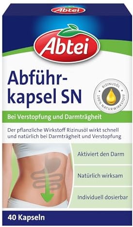 Abtei Abführkapseln - aktiviert den Darm bei Verstopfung und Darmträgheit - natürlich wirksam mit pflanzlichem Rizinusöl - 1 x 40 Weichkapseln
