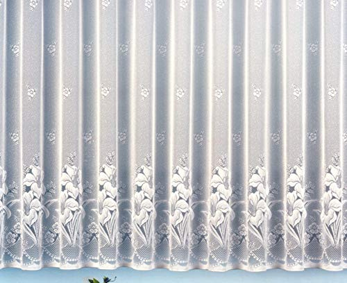 heimtexland Gardine Vorhang Jacquard Store mit Bleiband für schönen Fall weiß schönes Blumenmuster Allover mit Kräuselband/Universalschienenband HxB 145x300 cm für Fensterbreite 90-130 cm Typ43