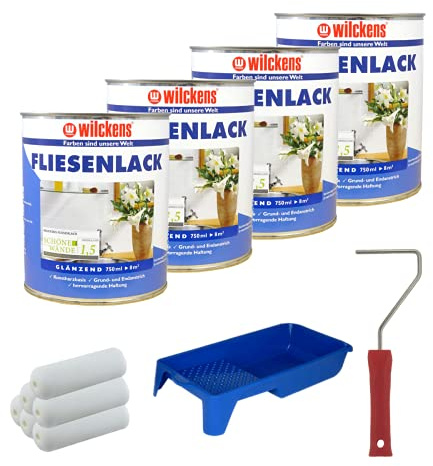 4 Dosen FLIESENLACK inkl. FARBROLLER WILCKENS weiß für 32 qm