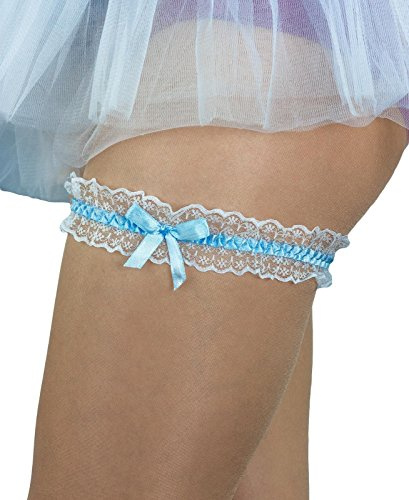 Oblique Unique® Strumpfband Hochzeit blau weiß – Spitzenstrumpfband mit Schleife – Brautaccessoire elastisch One Size – traditionelles Strumpfband Braut – Zubehör für Hochzeitskleid