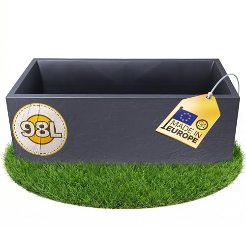 Ondis24 Vulkan Pflanzkübel groß außen Kunststoff 100cm Schiefer Optik Blumentopf mit Wasserspeicher Winterfest anthrazit