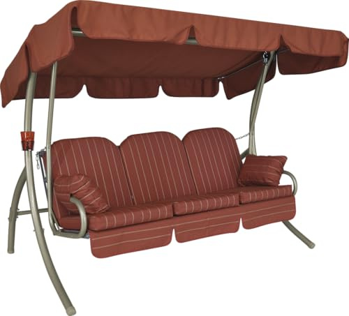 Angerer Hollywoodschaukel Ibiza – Schaukel zum Sitzen, Liegen & Entspannen, inkl. Bett-Funktion, einfache Montage, Made in Germany, hochwertiger Stoff, Bordeaux mit Streifen