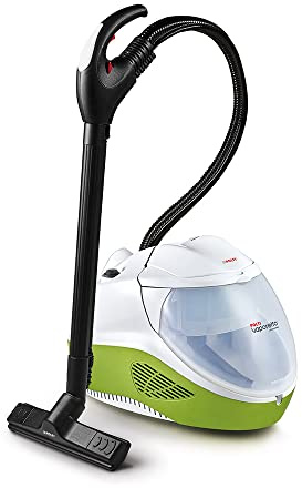 Polti Vaporetto Lecoaspira FAV80_Turbo Intelligence, Dampfreiniger und Staubsauger mit Wasserfilter, mit Eco-Funktion, 6 BAR Dampfleistung, 15 Zubehörteile, weiß/grün