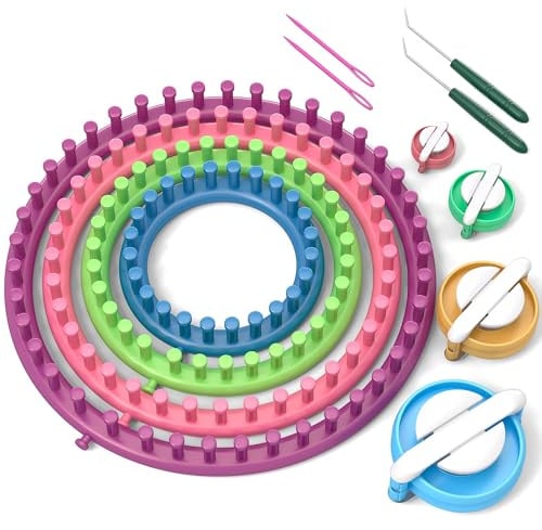 READAEER Strickset, Strickring, Strickrahmen, Handstricker, Stricken Zubehör, Häckelnset, Werkzeug mit Häkelnadel und Pompon-Maker Strickringe Set Strickrahmen Knitting Loom