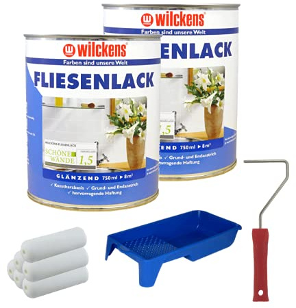 2 Dosen FLIESENLACK inkl. FARBROLLER WILCKENS weiß für 16 qm