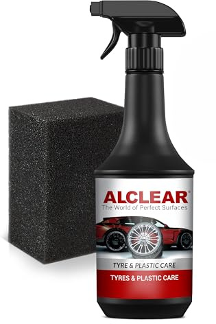 ALCLEAR 721RK Reifenglanz 1000 ml, mit Auftragsschwamm, seidenmatt, UV-Schutz, farbauffrischend,für Reifenflanken, Kunststoff, Türgummi, Gummipflege, Autopflege, Fahrzeugaufbereitung, Auto Detailing