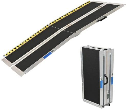TRUTZHOLM Rollstuhlrampe Alu 2-Fach klappbar 183 cm Traglast 272 kg beschichtet Auffahrrampe Schwellenrampe Kofferrampe schwarz/grau