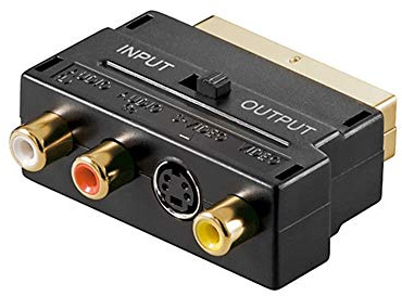 goobay SCART Adapter auf Cinch + S-Video, IN/OUT umschaltbar, analog (passiv), für VHS/Videorekorder/DVD/Retro-Konsolen an TV mit SCART 50499