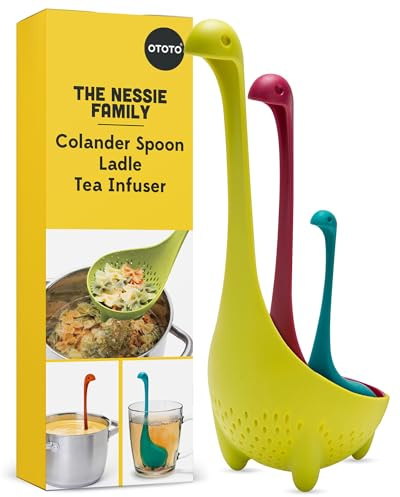 OTOTO Nessie Family Küchenhelfer Set – Suppenkelle, Sieblöffel & Tee-Infuser – BPA-frei, hitzebeständig, spülmaschinenfest – Lustiges Loch-Ness Monster Küchen-Gadget
